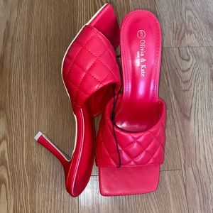 Red square toe heels